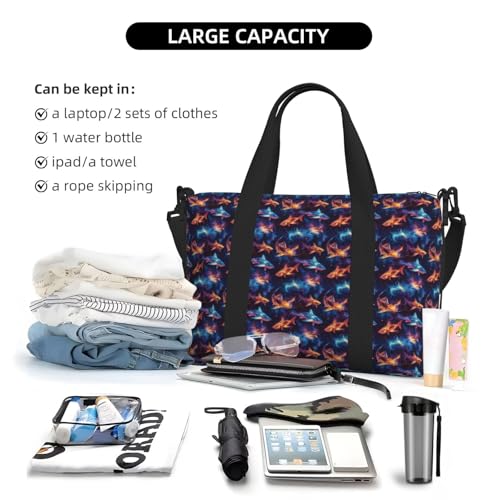 Travel Duffle Bags For Women Men - Fantasy Shark Print Personal Item Weekender Overnight Gym Carry On Airport Tote Bag With Strap For Yoga, Travel, Business Trips4