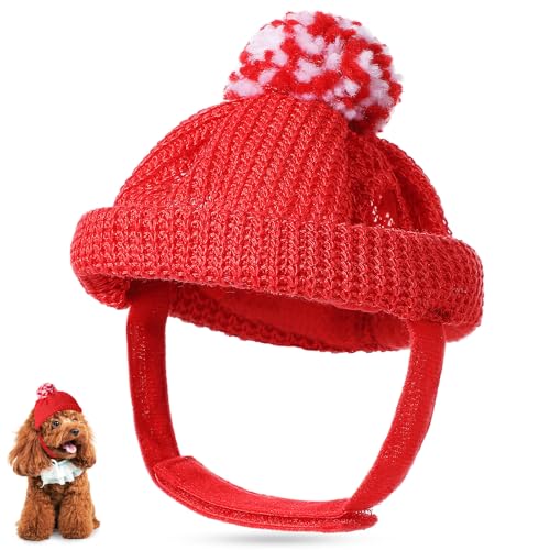 Yardwe Pet Christmas Hat Dog Warm Knitting Wool Hat with Ear Holes for Cat Dog Puppy