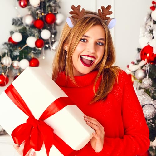 WLLHYF Rentier-Geweih Stirnband Weihnachts Haarreif Reh Geweih Hörner Haarreif Für Damen Kinder Reindeer Ears Antler Headband Haarschmuck Halloween Fasching Party Cosplay (Braun)