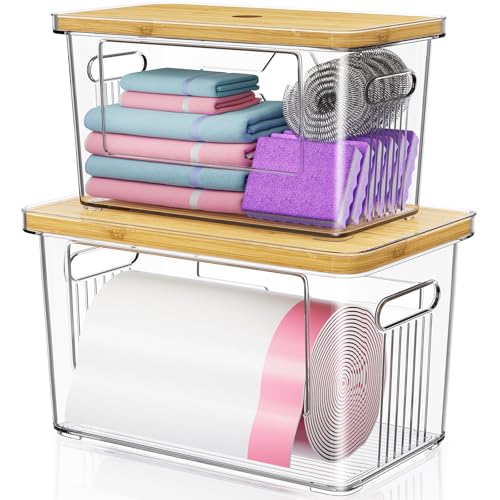 2 Pack Trash Bag Holder with Bamboo Lid, Stackable...