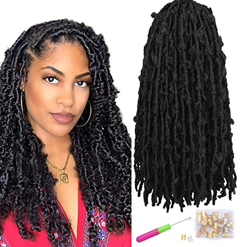 7 Packs Butterfly Faux Locs Crochet Hair 18 Inch Goddess Locs Water Wave Faux Locs Long Distressed Locs Black Crochet Braids Hair Extension Soft Locs for Women Pre Looped Pre-twisted Braids Hair(1B#)