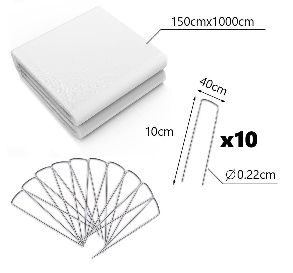 Voile de Jardin avec 10 Piquets, Vlies Horticole 30 g/m², Housse de Protection Contre Le Gel pour Plantes et Légumes, Anti-Oiseaux et Insectes (1-12m)(3 * 12m)