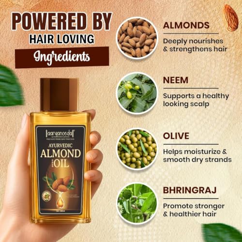 Image of Aryanveda Ayurvedic Almond & Olive Hair Oil With Italian Olive & Mamra Badam, Anti - Hairloss, Anti -Dandruff & Anti- Graying, For All Hair Types 200ml (Pack of 3)
