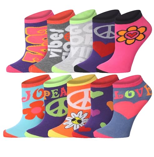 Image of Tipi Toe Women's 10 Pairs Lightweight Colorful Socks - Fun Low Cut Patterns for All-Day Comfort and Easy Everyday Style