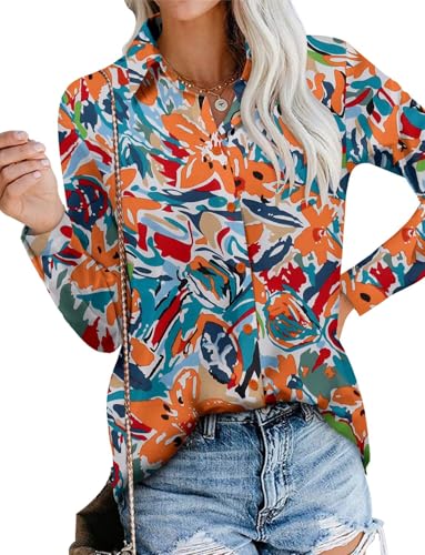 Image of Magritta Women's Shirts Fashion Casual Loose Fit Long Sleeve Button Down Lightweight Collared Blouse Tops