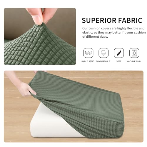 Image of Easy-Going Stretch 2 Pieces Couch Cushion Cover for Sofa Seat | Individual Furniture Protector Sofa slipcover for 2 Cushion Couch Washable Soft with Elastic Bottom Grayish Green