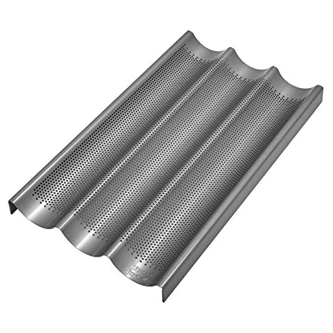 Chicago Metallic Commercial II Non-Stick Perforated Baguette Pan. Creates a crisp, golden-brown crust, 16 L x 9 W x 1.5 H Cover