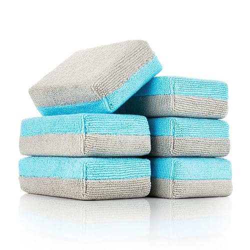 The Rag Company - Ultra No Soak Coating Applicator - Ultra Blue and Ice Grey - 6 Pack - 3 Inch by 5 Inch Applicator Sponge