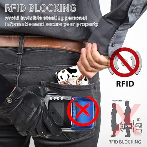 Credit Card Holder PU Leather Trifold Pop Up Card Slot Wallet, with RFID Blocking & Magnetic Close Credit Cards Cash Wallets, Slim Pocket Credit Card Holder for Women Men, Cute Cow4
