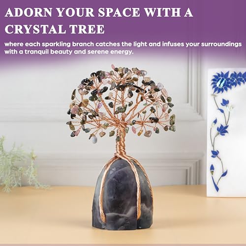 Image of Crocon Multi Tourmaline Crystals Tree with Fluorite Rough Base, Birthday