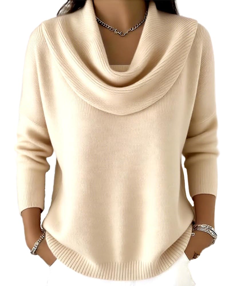 Cowl Neck Sweaters for Women 2025 Long Sleeve Knit Pullover Top Fall Winter Soft Cozy Cashemre Sweaters