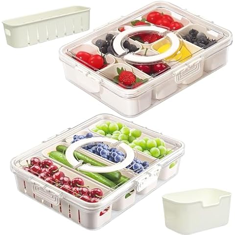 Divided Serving Tray with Lid and Handle, 2 Pcs Snackle Box Snack Containers Organizer for Food Pans Charcuterie for Party, Entertaining,Snacks,Candy, Nuts, Fruits Cover