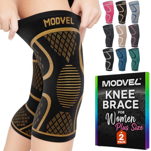 Image of Modvel 2 Pack Knee Brace for Women - Knee Support for Walking, Knee Compression Sleeves for Pain Relief, Knee Sleeves for Women, Knee Brace for Sports, Workouts & Arthritis