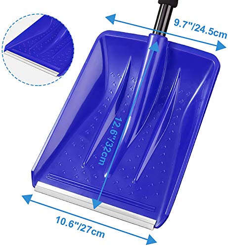 IPSXP Snow Shovel,Detachable Plastic Emergency Snow Shovel (31.5in/80cm) with Stainless Steel Pole and Aluminum Edged Wide Blade Shovel, Perfect for Car Driveway, Camping and Outdoor Emergency (Blue)