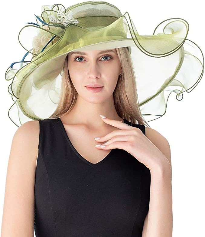 Women's Kentucky Derby Church Dress Hat Wide Brim Leaf Flower Bridal Shower Hat - Image 2