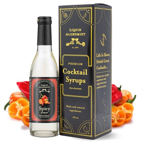 Image of Liquid Alchemist Spicy Habanero Infused Simple Syrup for Cocktails - Real Ingredients Make our Habanero Syrup a Great Spicy Margarita Mix & Paloma Picante - Vegan, Non-GMO Sweet Heat Drink Mix (12.7 oz)