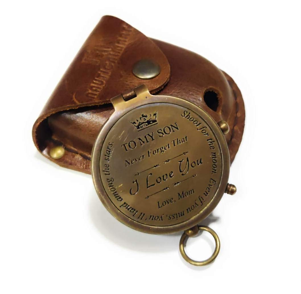 Engraved Brass Compass Gift to My Son/Nautical Gift for Son from Dad/Gift to Son from Mom/Gift for Son,Father Son Gift,Mother Son Gift,Love Mom,Son from Mom, Love Dad/with Leather Case