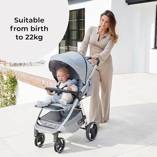 My Babiie MB160 Pushchair – from Birth to 4 Years (22kg), 4-Wheel Suspension, Large Basket, XL Canopy, Foldable, Compact, Stroller with Footmuff, Cup Holder, Rain Cover – Grey Tropical - Image 4