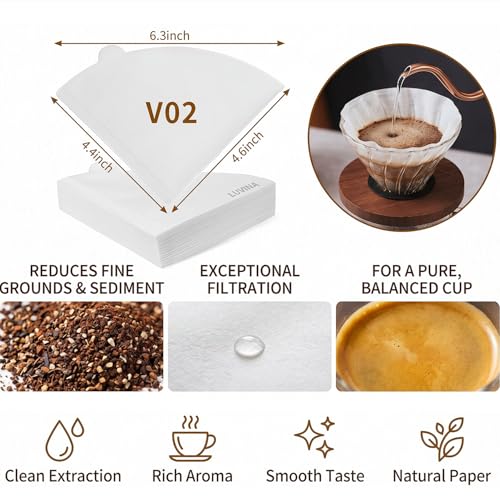Image of LUVINA Coffee Filter, Cone Coffee Filters 2, Pour Over Coffee Filter for v60 Coffee Dripper and Drip Coffee Maker, 1-4 Cup, Disposable Natural Unbleached Size 02 (100, Coffee Filter Paper White)