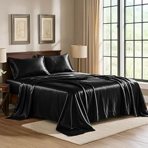 Satin Sheets King [4-Piece, Black] ...