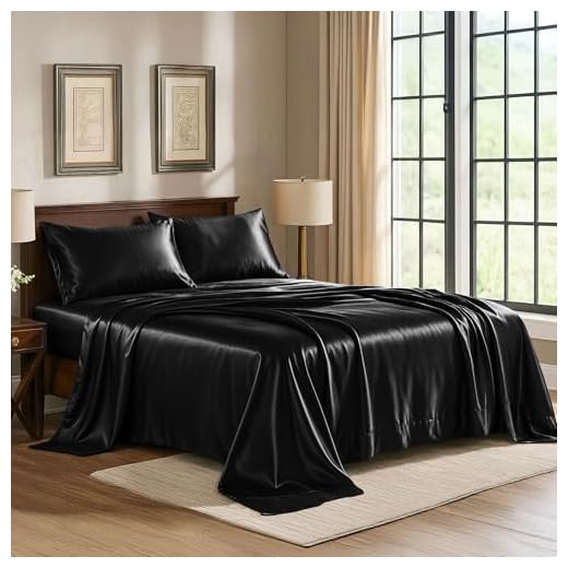 Satin Sheets Queen [4-Piece, Black] Hotel Luxury Silky Bed Sheets - Extra Soft 1800 Microfiber Sheet Set, Wrinkle, Fade, Stain Resistant - Deep Pocket Fitted Sheet, Flat Sheet, Pillow Cases