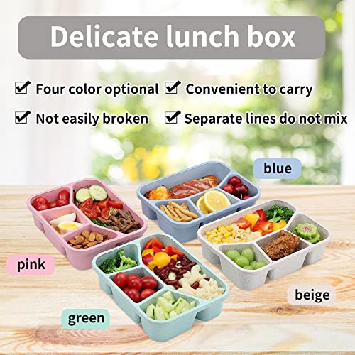 Buluker 4 Pack Bento Lunch Box Set 4 Compartment Food Storage Containers Wheat Straw Meal Prep Lunch Box Plastic Food Storage Containers, Microwave And Dishwasher Safe (4 Compartment) #TOP3