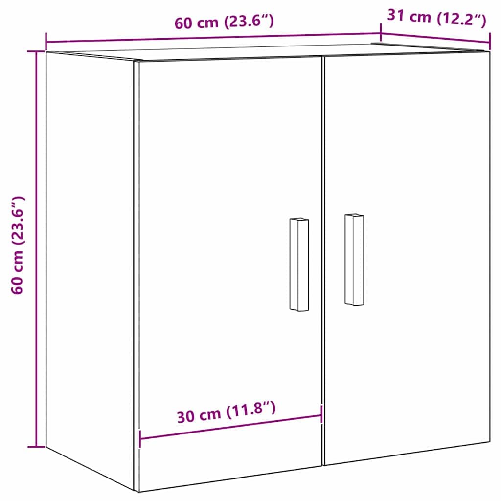 vidaXL Wandschrank 60 x 30 x 60 cm Holzwerkstoff Schwarz Eichen-Optik