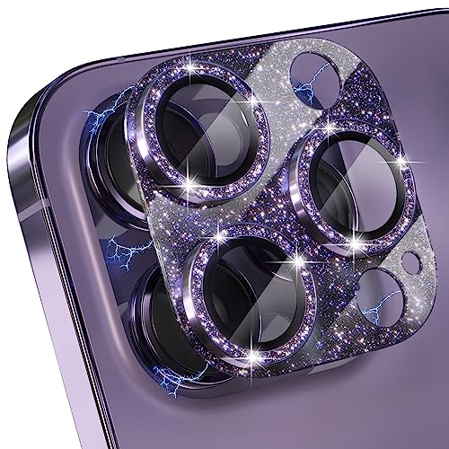 Choiche for iPhone 14 Pro/iPhone 14 Pro Max Camera Lens Protector Bling Camera Cover with 9H Tempered Glass Lens Screen Protector Metal Ring Decoration Accessories (Glitter-Purple)
