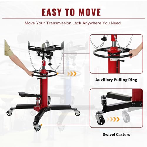 Image of 1100lbs Transmission Jack Lift with Anti-Slip Rubber Pad, Adjustable Telescoping Hydraulic Transmission Jack, High Lift Single Telescopic Jacks Hoist w /Pedal, 33.8 inch to 72.8 inch Lifting Range