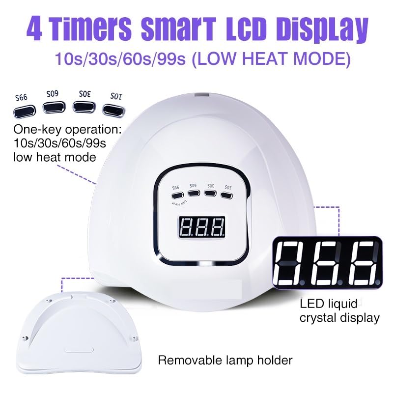 Lampada for asciugatura unghie portatile, 120/80W, for la polimerizzazione di tutti gli smalti in gel, con luce LED UV intelligente(1)