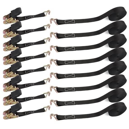 CYEER 8Pcs Ratchet Straps 6Mx 25MM, Heavy Duty Black Ratchet Straps with Double Hooks, 800kg Tensioning Belts Adjustable Cam Buckles Strap Lashing Straps for Roof Rack, Cargo, Household