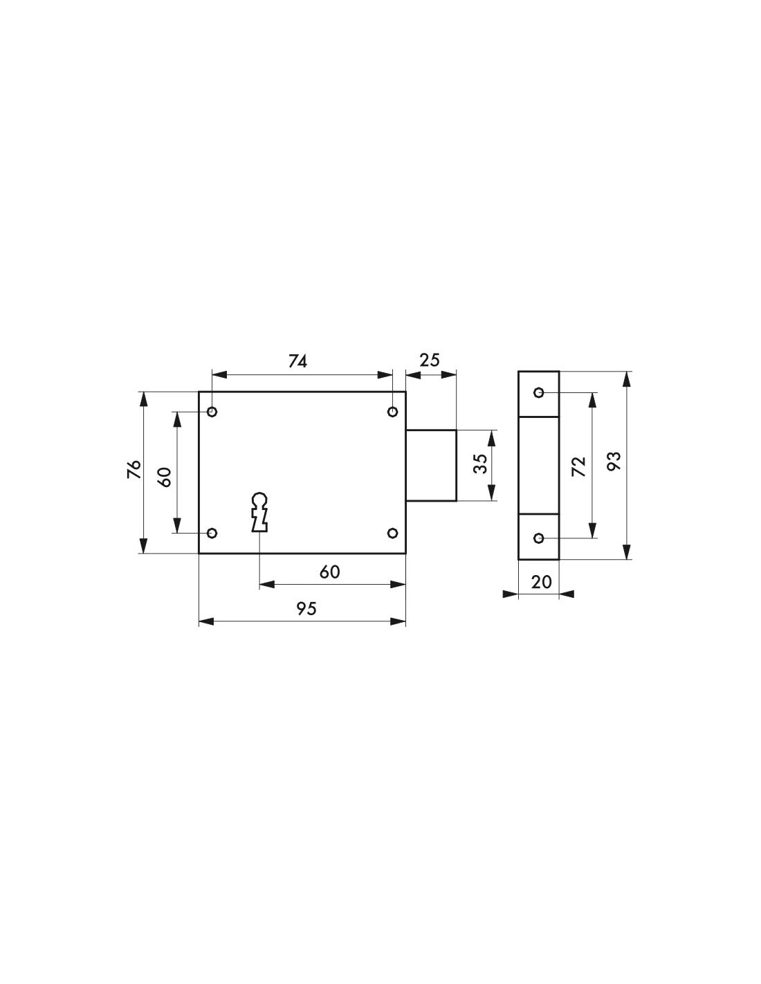 THIRARD Serrure Horizontale Applique Droite Pêne Seul 95 x 76 mm Noir | Acier cambré, axe 60 mm, canon 35 mm, 6 variures, installation sur porte de cave ou dépendance, coffre et gâche inclus