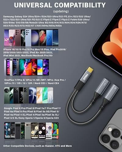 Image of FEDUS Node-X2 Dual USB C Splitter, 2-in-1 Type C to Type C Headphone Audio & 60W PD Fast Charger Adapter Cable with DAC Chip for iPhone 17 /16 /15, Galaxy S26 /25 /24 Ultra, iPad M4, Pixel 10, OnePlus 14