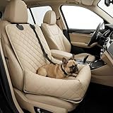 Dog Car Seat for Small & Medium Dogs – Waterproof Microfiber Leather Pet Car Seat with Washable Pee Pad, Scratch & Fur Resistant, Foldable Dog Bed for Home & Travel, Non-Slip Design, Matte Beige