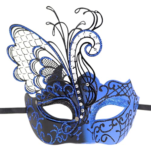 AxleZx Masque De Mascarade Papillon, Masque Mystique De Luxe pour Les Couples Halloween Carnaval Pâques Show Party,Bleu,Lady Cover