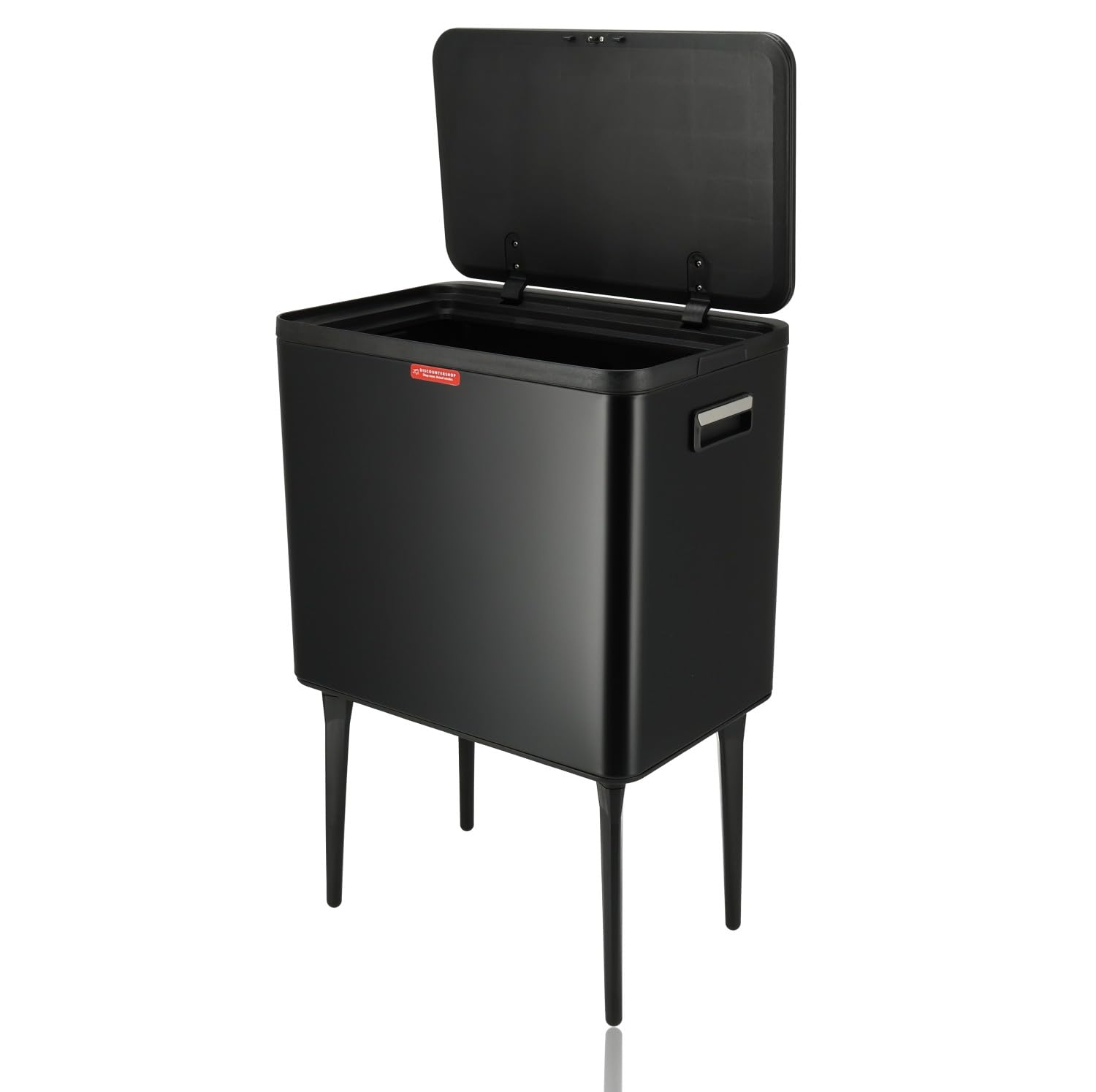 Mülleimer auf Beinen Schwarz 35L – Edelstahl Mülleimer Küche mit Pushdeckel – Mülleimer auf Beinen – Mülleimer für Hausmüll, Badezimmer, Büro und Hauswirtschaftsraum