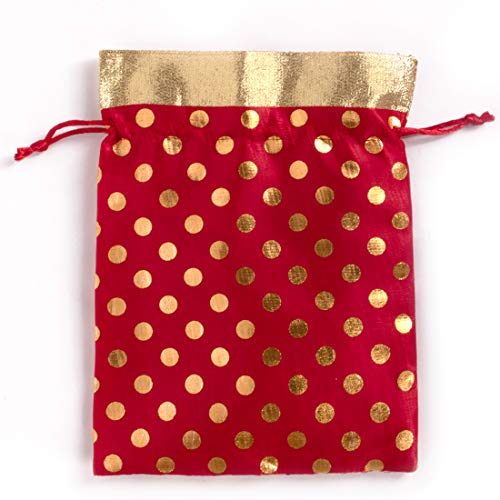 Image of Women's Polka Dot Potli Bags for Return Gifts Wedding Gift for mom Potli Purse Gift Bags Fancy Potli bag Diwali Potli Karwachauth Potli - Red Polka 1kg Large size (25cm x 27cm)