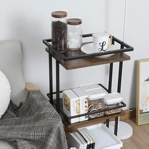 3 Tier Rolling Serving Bar Cart Wood and Metal Kitchen Island Storage Cart with Wheels Multifunction Utility Cart Storage Rack for Home Kitchen Bar Dinning Room Living Room Brown