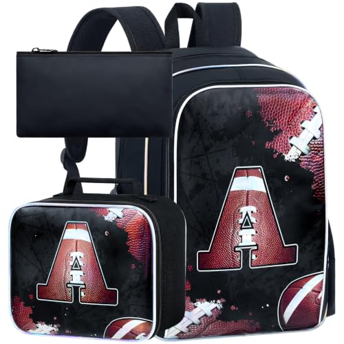 Image of gxtvo 3PCS Boys Rugby Bookbag, 17 inch Kids Letter Backpack with Lunch Box, Water Resistant Middle Elementary School Bag - Rugby A