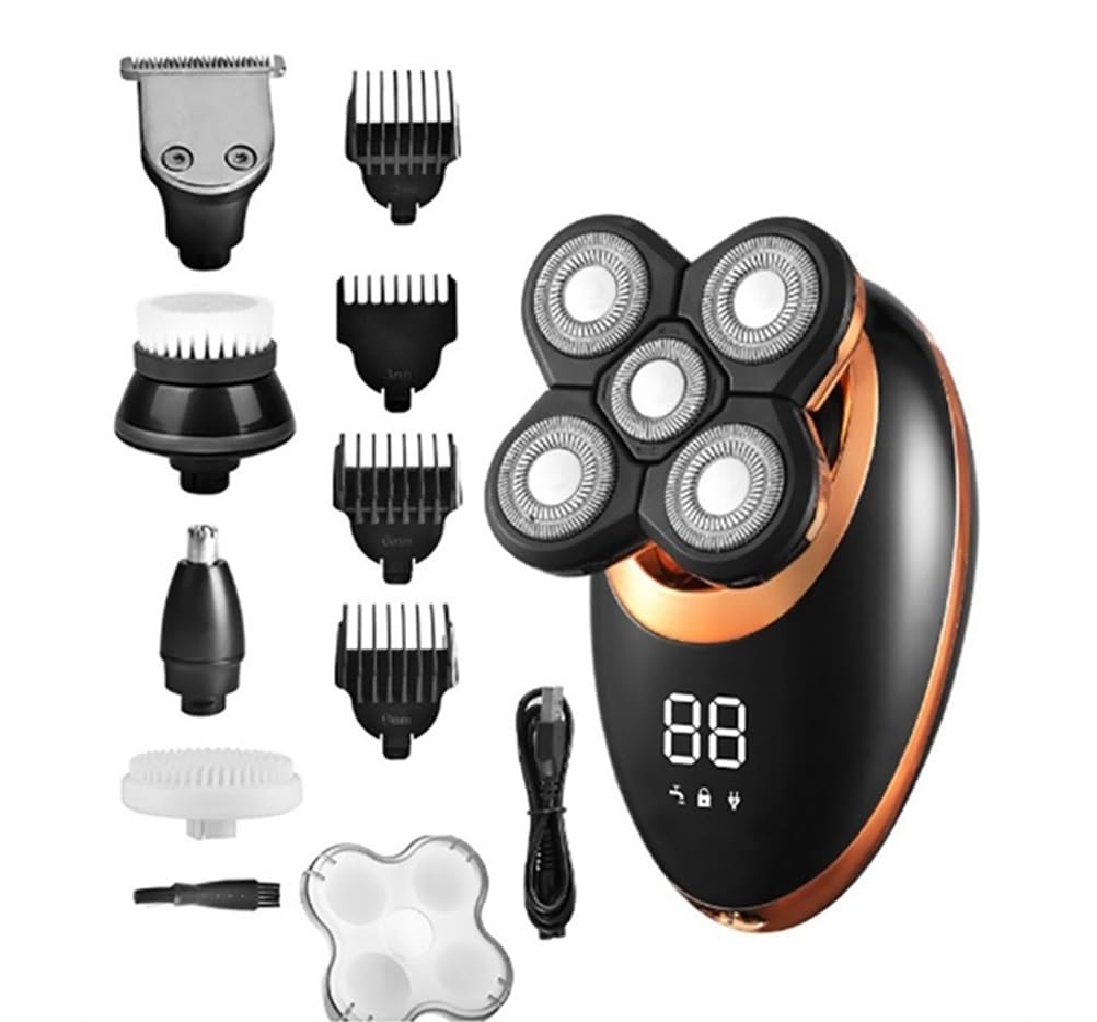 Rasoio Elettrico Barba, 5 in 1 rasoio elettrico a secco for uomo barba tagliacapelli rasoio ricaricabile macchina da barba calva display LCD kit for toelettatura