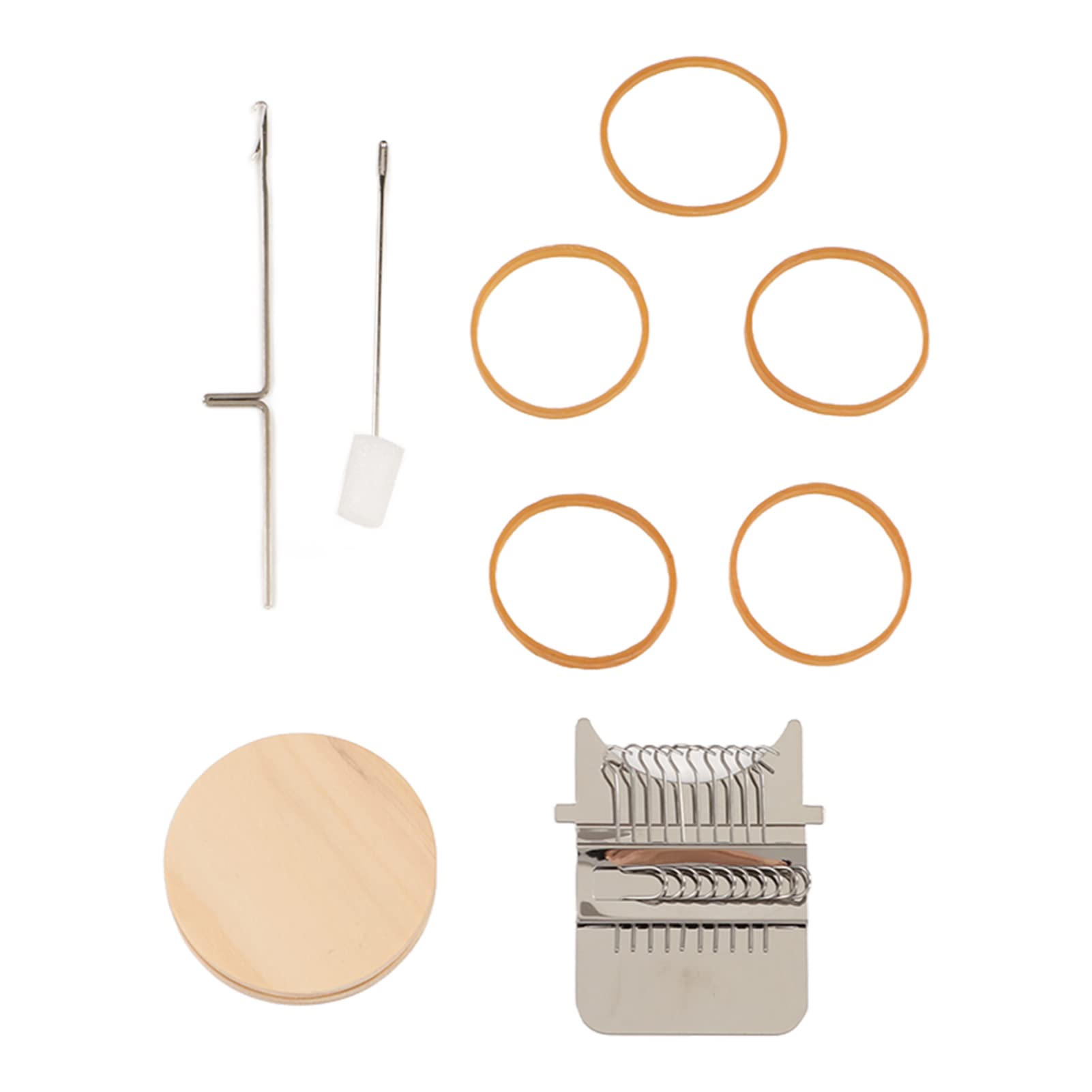 Respicefinem Darning Mini Loom Easy to Operate with Wide Application Made of Stainless Steel and Wood Ideal for Carpet Scarf Clothing Creation Comes with 1 Wooden Disc 5 Rubber (10 Hooks)