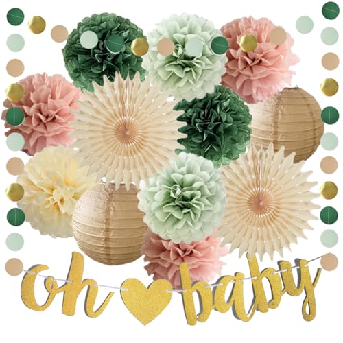 Babyparty Deko Salbeigrün Rosa Baby Shower Deko Mädchen Oh Baby Girlande...