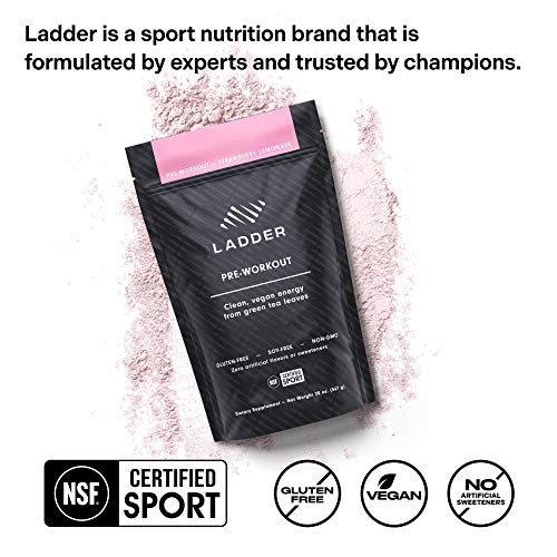 LADDER Sport Pre-Workout Strawberry Lemonade - 100mg Natural Caffeine, Beta-Alanine, Citicoline, Creatine, Theanine, No Artificial Sweeteners, 30 Serving Stand up Bag, NSF Certified for Sport
