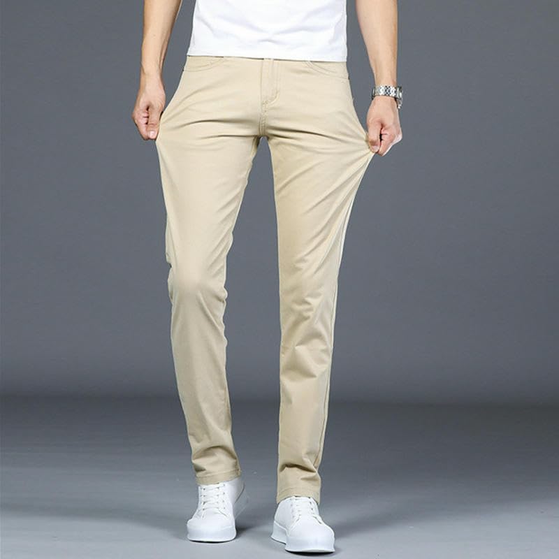 Men's Spring Autumn Khaki Business Slim Straight Versatile Elastic Casual Pants3