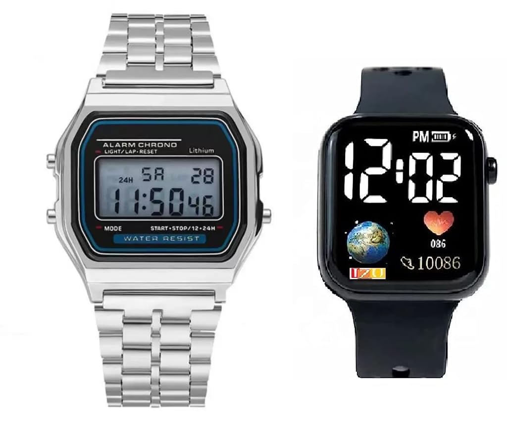 SELLORIA New a Kids Digital Date and Time Black Touch Band LED Watch for Stylish Kids Birthday Gift Digital Watch for Boys Girls and Kids | Pack of 2 (Silver) (B0CBQJN27R) Amazon Price History, Amazon Price Tracker