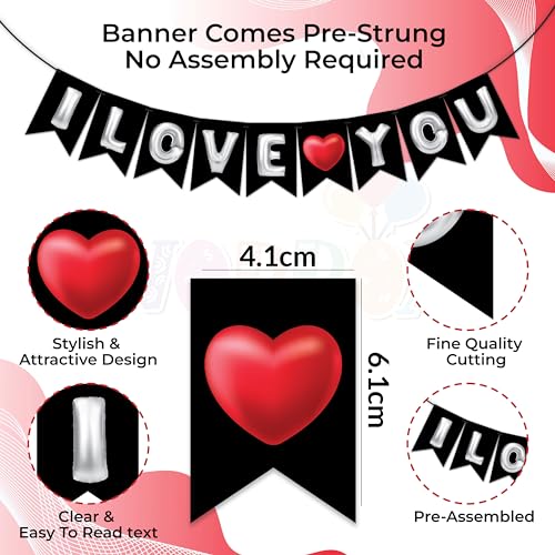 Image of Wobbox Black & White Balloon Text inchI Love You inch Bunting Banner for Anniversary, Pre-Wedding & Wedding, Love Banner for Decoration