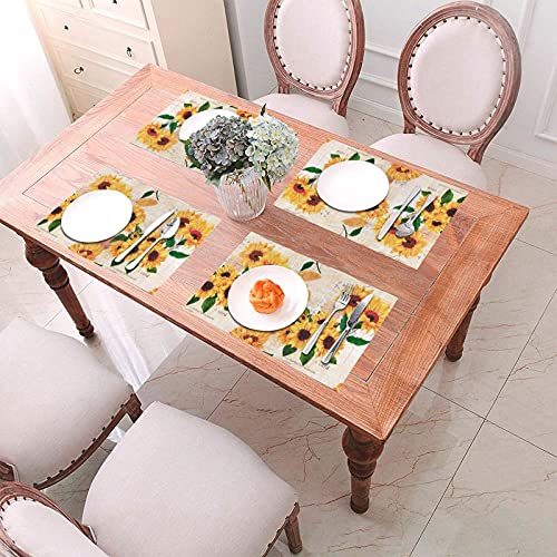 Vintage Grunge Yellow Sunflower Floral Rectangle Pvc Woven Placemats Table Mats Set Of 6 Pcs Durable Non-Slip Heat Insulation Dining Table Decoration 12" X 18" #TOP5