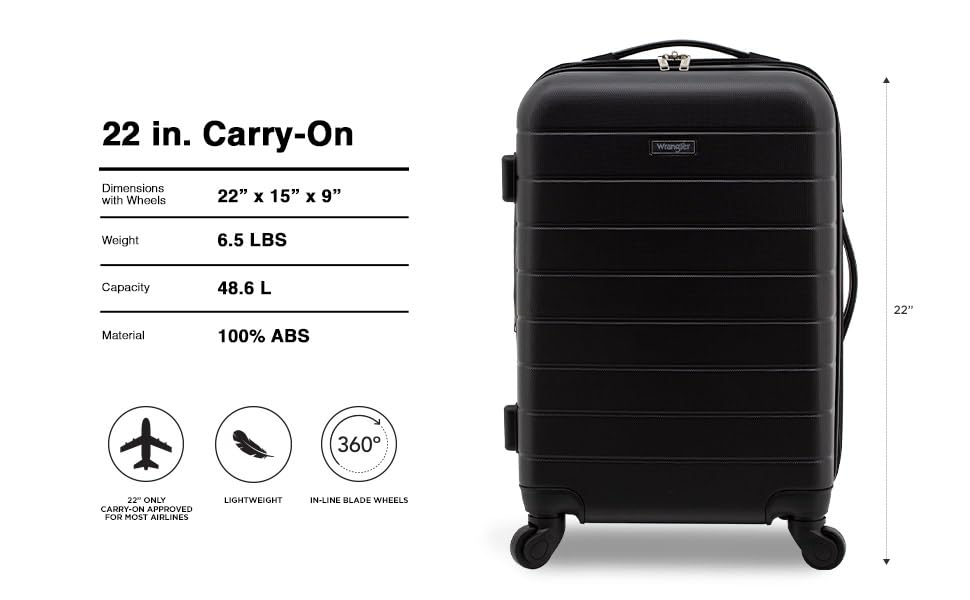 Image of Wrangler Smart Spinner Hardside Luggage, 22-Inch Carry-On, Black