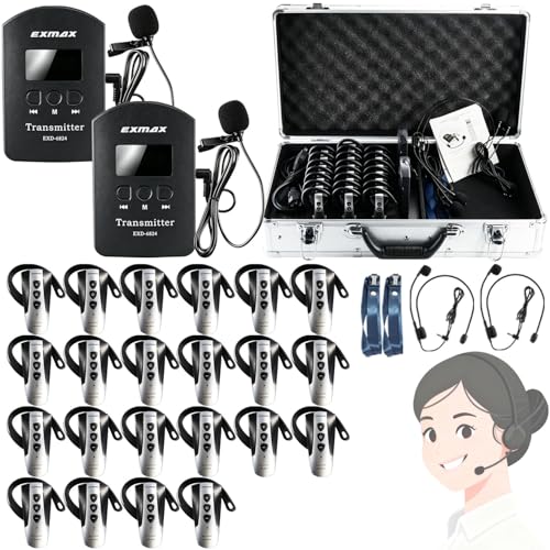 EXMAX EXD-6824 Sistema de traducción inalámbrico con 2 transmisores y 22 receptores, alcance hasta 150 metros miniatura 1