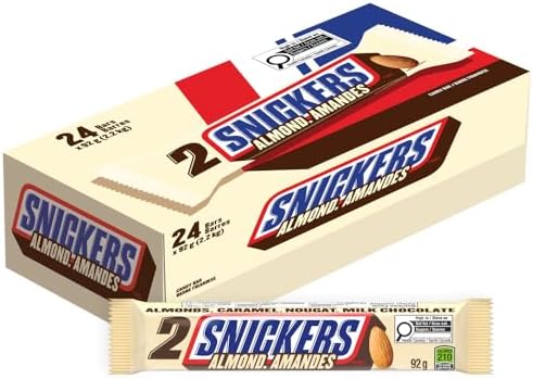 SNICKERS, Almond Chocolate Bar, King Size, 92g, 24 Count, Bulk Ca...